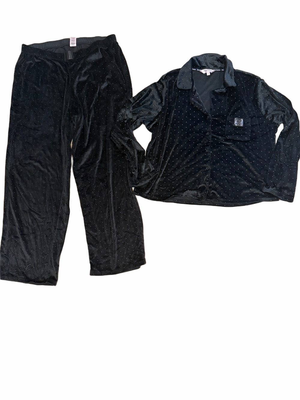 Juicy Couture Rhinestone Embellished Black Velvet Y2K Pajama Set Size XL
